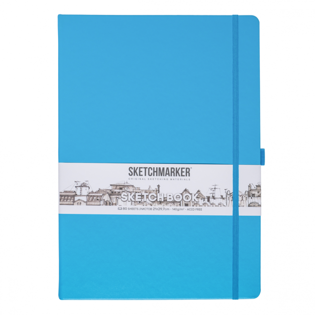 Блокнот для зарисовок Sketchmarker 140г/кв.м 21*29.7см 80л твердая обложка Синий Карибский