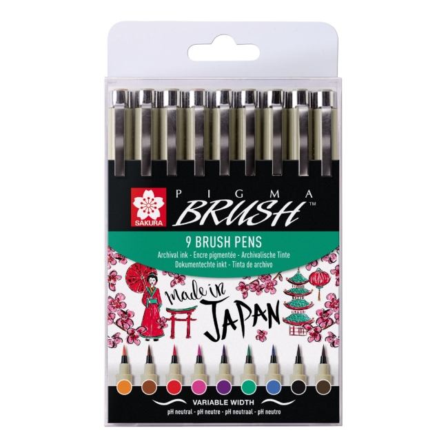 Набор капиллярных ручек Pigma Brush 9шт цвета в ассортименте