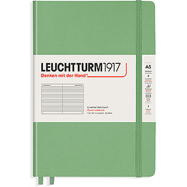 Блокнот Leuchtturm1917 Classic A5 (14.5x21см.) 80г/м2 - 251 стр. в линейку, твердая обложка, цвет: Шалфей