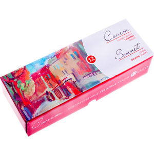 Гуашь художественная Сонет, 12 цветов, 40мл, картон