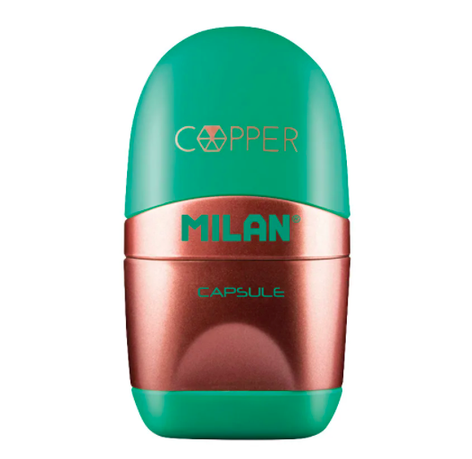Ластик-точилка MILAN CAPSULE COPPER 65*35*24 мм пластик, цвета в ассортименте: черный, зеленый, бордовый, синий