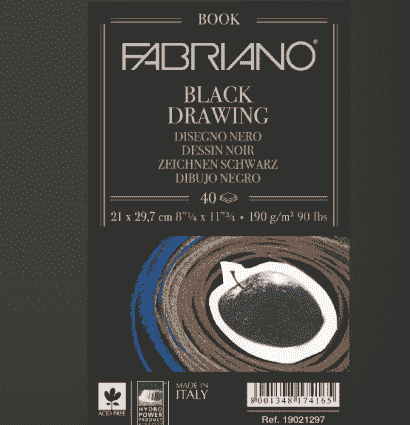 Скетчбук Fabriano Black Drawingbook с черной бумагой А4 / 40 листов / 190 гм купить в фирменном магазине для рисования ArtCraft.Space с доставкой по РФ и СНГ