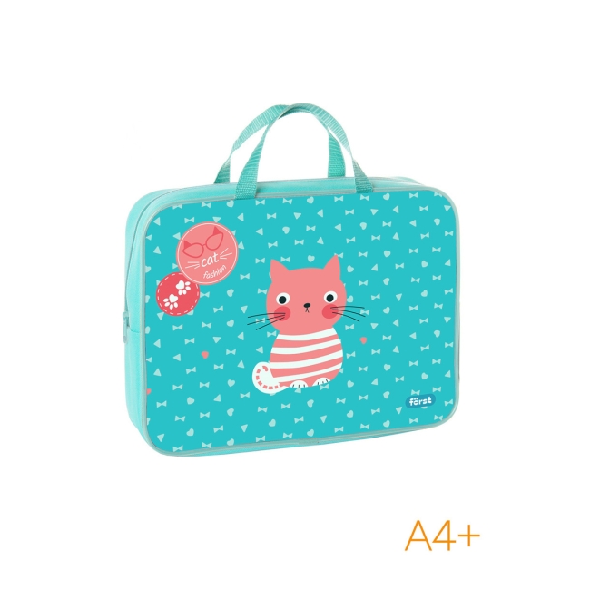 Папка текстильная с ручками 1 отделение, А4 Forst "Orange cat", 350*265*80мм, текстиль, на молнии