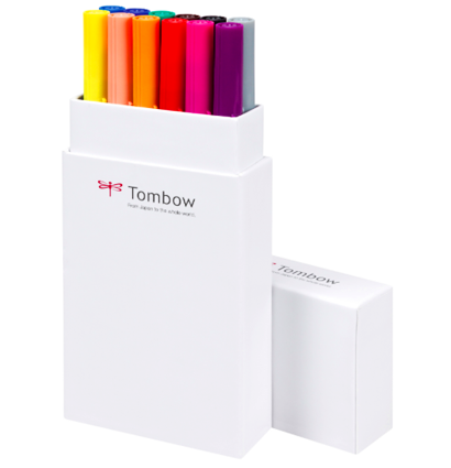 Купить набор брашпенов Tombow ABT Dual Brush Pen 12 Basic (основные) - маркер-кисть для скетчинга и каллиграфии в интернет-магазине товаров для скетчинга ArtCraft.Space