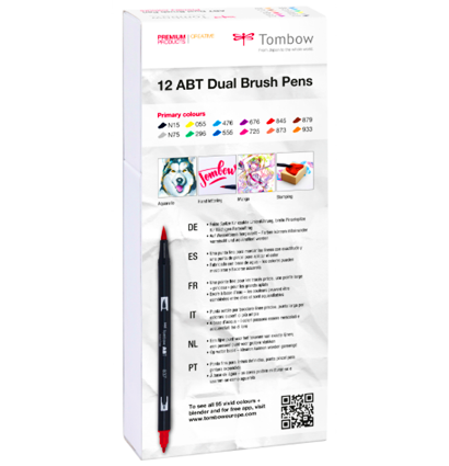 Купить набор брашпенов Tombow ABT Dual Brush Pen 12 Basic (основные) - маркер-кисть для скетчинга и каллиграфии в интернет-магазине товаров для скетчинга ArtCraft.Space