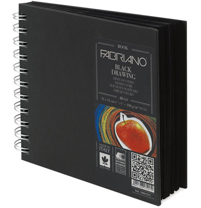 Скетчбук Fabriano Black Drawingbook с черной бумагой квадратный 30х30см / 40 листов / 190 гм купить в фирменном магазине для рисования ArtCraft.Space с доставкой по РФ и СНГ