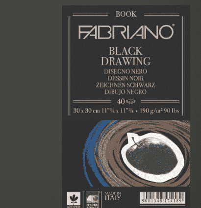 Скетчбук Fabriano Black Drawingbook с черной бумагой квадратный 30х30см / 40 листов / 190 гм купить в фирменном магазине для рисования ArtCraft.Space с доставкой по РФ и СНГ