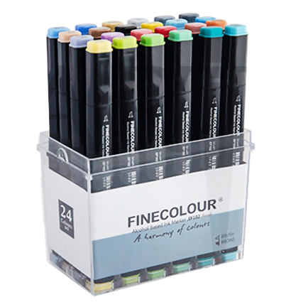 Finecolour Brush Marker набор маркеров с кистью 24 цвета в кейсе купить файнколор браш в магазине маркеров и товаров для рисования ArtCraft.Space с доставкой по РФ и СНГ