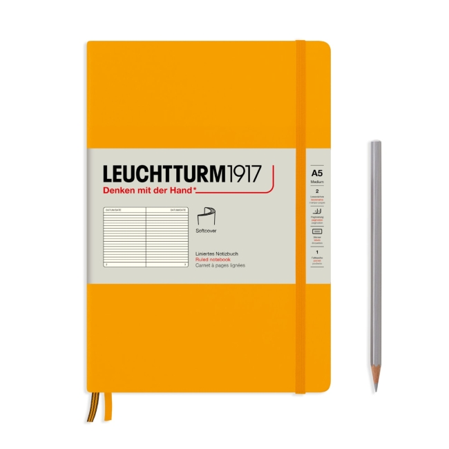 Блокнот Leuchtturm1917 Rising Colours A5 (14.5x21см.) 80г/м2 - 123 стр. в линейку, мягкая обложка, цвет: Восходящее Солнце