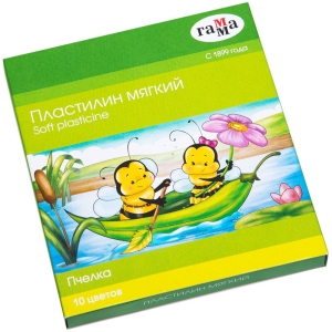 Пластилин восковой мягкий Гамма "Пчелка", 10 цветов, 150г, со стеком, картон. упак.