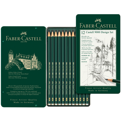 Набор чернографитных карандашей Faber-Castell 9000 Design Set 12 штук в пенале купить в магазине ArtCraft.Space с доставкой по всему миру