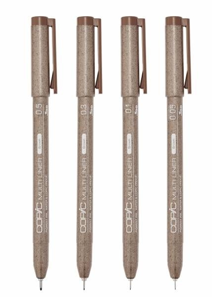 Набор капиллярных линеров Copic Multiliner 4 штуки коричневого цвета (0.05 - 0.5 мм) купить в магазине для художников ArtCraft.Space с доставкой по всему миру
