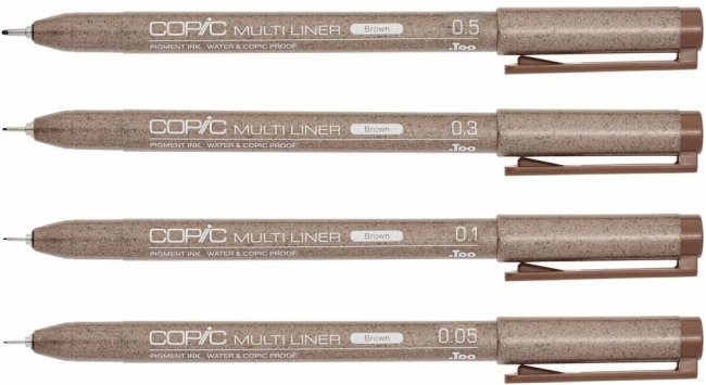 Набор капиллярных линеров Copic Multiliner 4 штуки коричневого цвета (0.05 - 0.5 мм) купить в магазине для художников ArtCraft.Space с доставкой по всему миру