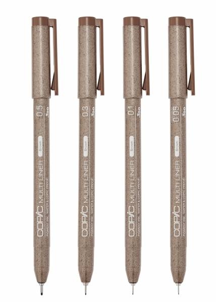 Набор капиллярных линеров Copic Multiliner 4 штуки коричневого цвета (0.05 - 0.5 мм) купить в магазине для художников ArtCraft.Space с доставкой по всему миру