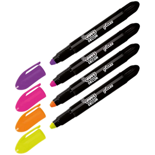 Набор восковых маркеров-мелков Jovi Decor Glass для стекла 4 цвета неоновые купить в магазине маркеров ArtCraft.Space с доставкой по всему миру Набор восковых маркеров-мелков Jovi Decor Glass для стекла 4 цвета неоновые купить в магазине маркеров ArtCraft.Space с доставкой по всему миру