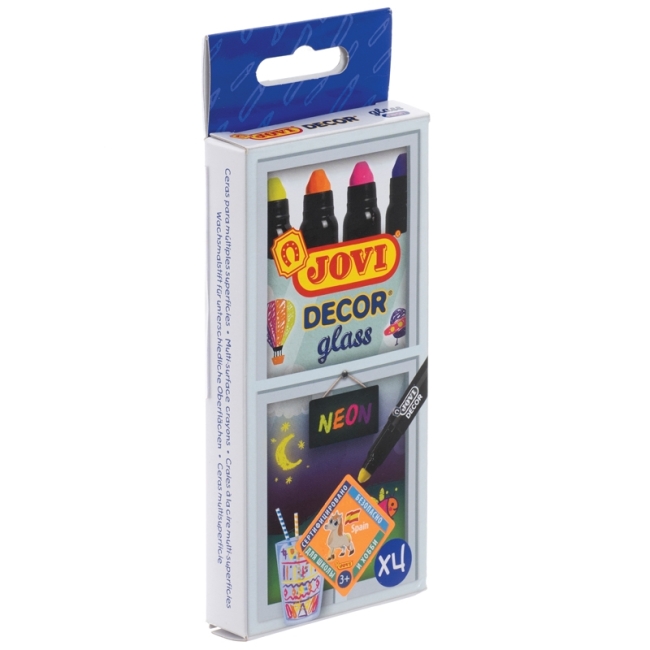 Набор восковых мелков для стекла JOVI "D?cor glass", 4цв., неон, выдвижные, картон.уп., европодвес Набор восковых мелков для стекла JOVI "D?cor glass", 4цв., неон, выдвижные, картон.уп., европодвес