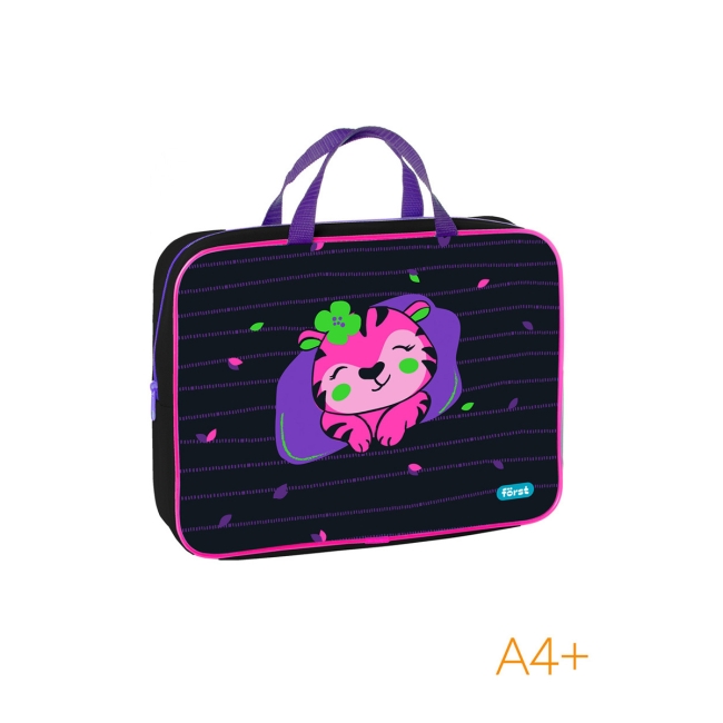 Папка текстильная с ручками 1 отделение, А4 Forst "Pink tiger", 350*265*80мм, текстиль, на молнии