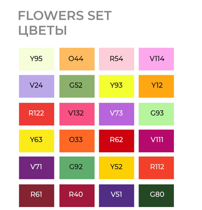 Набор маркеров Скетчмаркер / Sketchmarker "Flowers - Цветы" 24 цвета в сумке купить в магазине художественных маркеров ArtCraft.Space с доставкой по РФ и СНГ