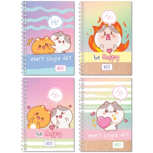 Записная книжка А6 80л., на гребне BG "Be happy", глянцевая ламинация, твердая обложка, ассорти