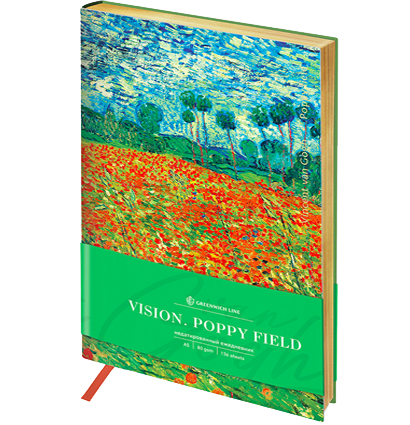 Ежедневник недатир. B6, 136л, кожзам, Greenwich Line "Vision. Van Gogh. Poppy field", тон.бл, зол.срез