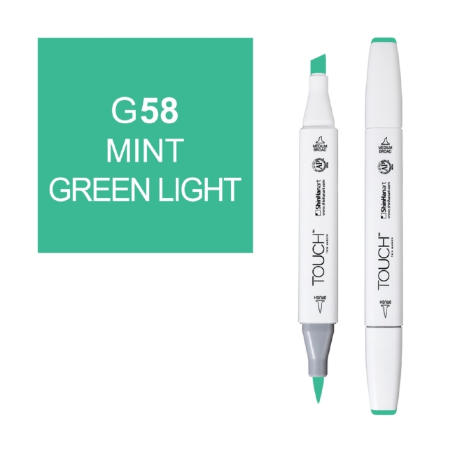 Маркер двухсторонний спиртовой  TOUCH TWIN BRUSH G58 Зеленый мятный светлый