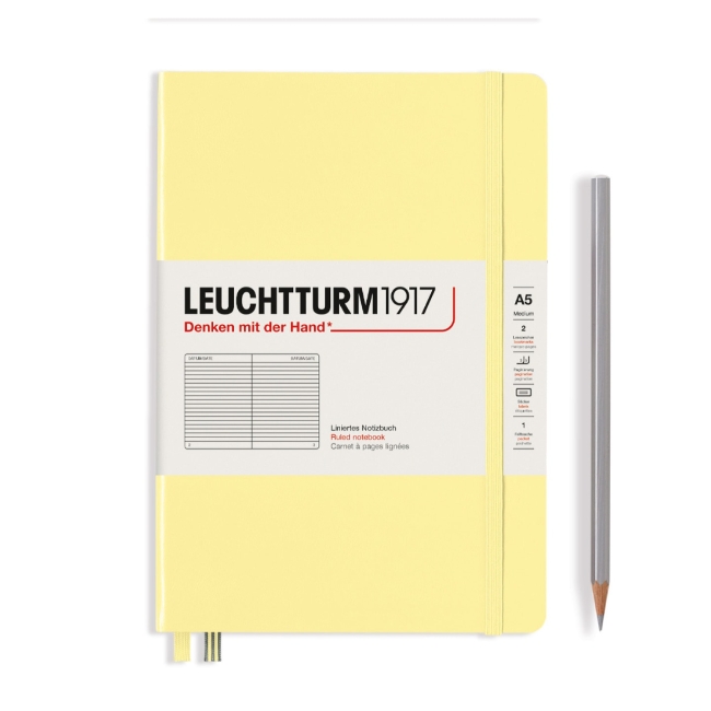 Блокнот Leuchtturm1917 Smooth Colours A5 (14.5x21см.) 80г/м2 - 251 стр. в линейку, твердая обложка, цвет: Ванильный