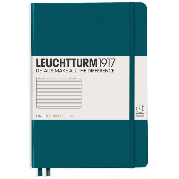 Блокнот Leuchtturm1917 Classic A5 (14.5x21см.) 80г/м2 - 251 стр. в линейку, твердая обложка, цвет: Тихоокеанский Зеленый