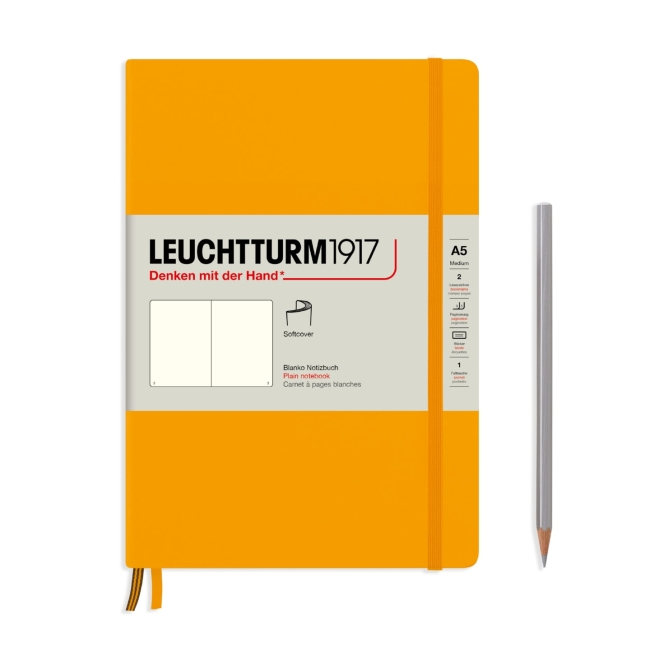 Блокнот Leuchtturm1917 Rising Colours A5 (14.5x21см.) 80г/м2 - 123 стр. нелинованный, мягкая обложка, цвет: Восходящее Солнце