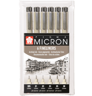 Набор капиллярных ручек Pigma Micron 6 шт, Набор капиллярных ручек Pigma Micron 6 шт,