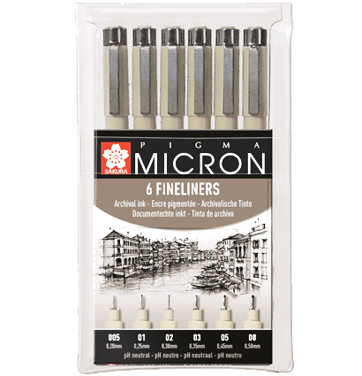 Набор черных капиллярных ручек Sakura Pigma Micron разной толщины, 6 штук купить в магазине маркеров и ручек ArtCraft.Space с доставкой по РФ и СНГ