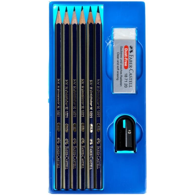 Набор чернографитных карандашей Faber-Castell Goldfaber 6 штук с ластиком и точилкой купить в магазине ArtCraft.Space с доставкой по всему миру Набор чернографитных карандашей Faber-Castell Goldfaber 6 штук с ластиком и точилкой купить в магазине ArtCraft.Space с доставкой по всему миру