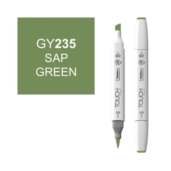 Маркер двухсторонний спиртовой  TOUCH TWIN BRUSH GY235 Зеленый травяной (крушина)