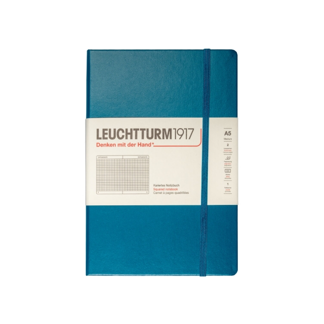 Блокнот Leuchtturm1917 Classic A5 (14.5x21см.) 80г/м2 - 251 стр. в клетку, твердая обложка, цвет: Тихоокеанский Зеленый