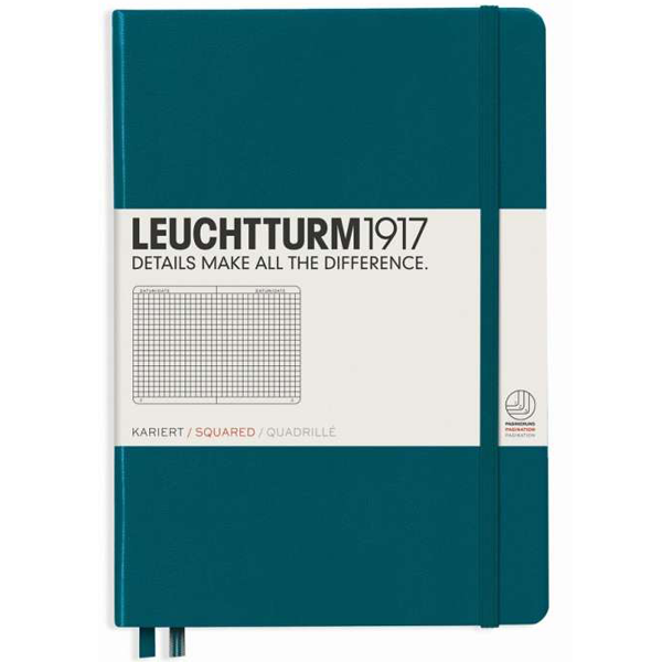Блокнот Leuchtturm1917 Classic A5 (14.5x21см.) 80г/м2 - 251 стр. в клетку, твердая обложка, цвет: Тихоокеанский Зеленый