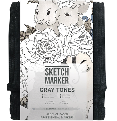 Набор маркеров Скетчмаркер / Sketchmarker "Gray Tones - Оттенки серого" 12 цветов в сумке купить в магазине маркеров для рисования ArtCraft.Space с доставкой по РФ и СНГ