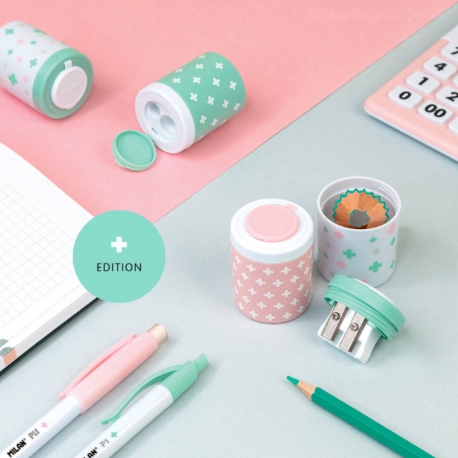 Точилка для карандашей MILAN COLLECTION ANTIBACTERIAL пластик 2 отверстия, цвета в ассортименте