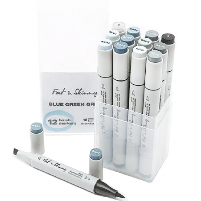 Набор brush-маркеров Fat&Skinny Blue Green Grey 12 шт