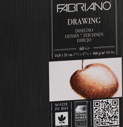 Скетчбук Fabriano Drawingbook в твердом переплете на пружине универсальный А5 / 60 листов / 160 гм (горизонтальный) купить в магазине для художников ArtCraft.Space с доставкой по РФ и СНГ