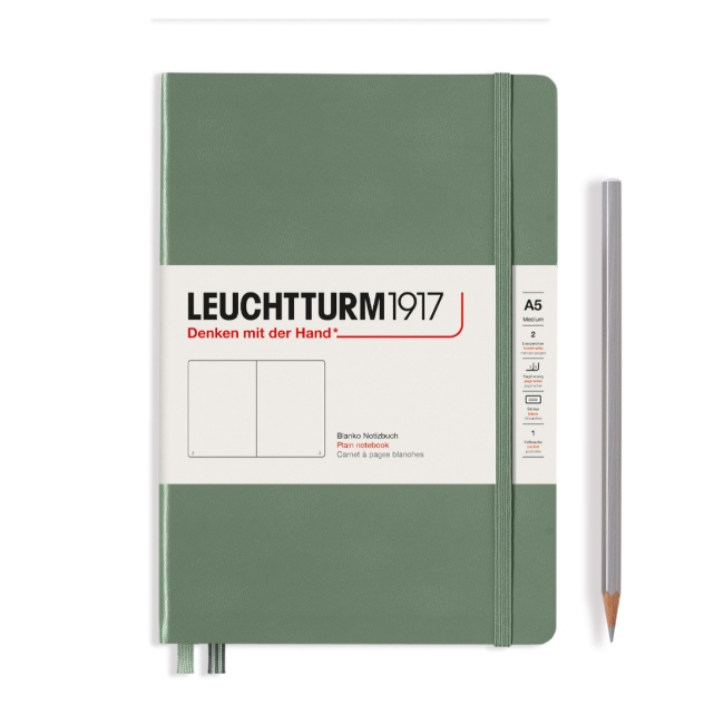 Блокнот Leuchtturm1917 Smooth Colours A5 (14.5x21см.) 80г/м2 - 251 стр. нелинованная, твердая обложка, цвет: Оливковый