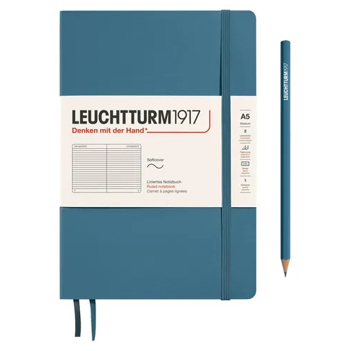 Блокнот Leuchtturm1917 Rising Colours A5 (14.5x21см.) 80г/м2 - 123 стр. в линейку, мягкая обложка, цвет: Синий Камень