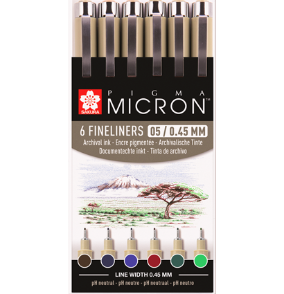 Набор цветных капиллярных ручек Sakura Pigma Micron с толщиной пера 0.45мм 6 штук купить в художественном магазине ArtCraft.Space с доставкой по РФ и СНГ