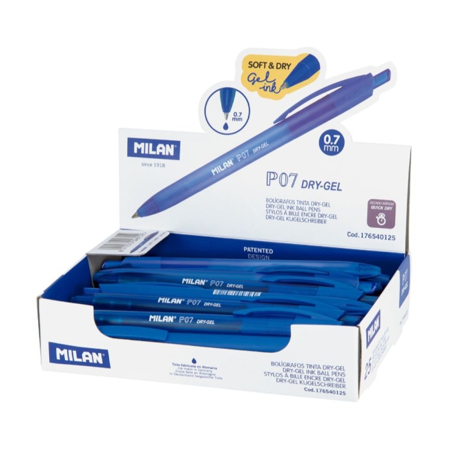 Ручка гелевая MILAN DRY-GEL пишущий узел 0.7 мм чернила синие 25шт/упак