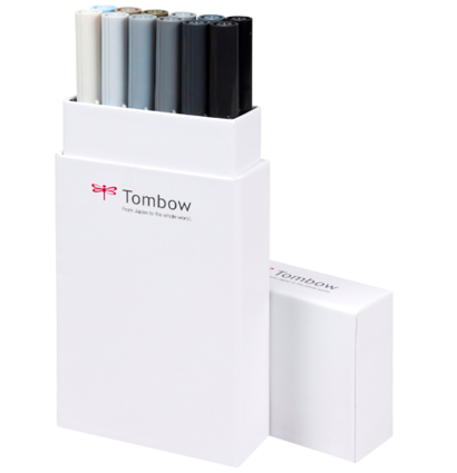 Купить набор брашпенов Tombow ABT Dual Brush Pen 12 Gray (серые) - маркер-кисть для леттеринга и скетчинга в интернет-магазине товаров для рисования ArtCraft.Space