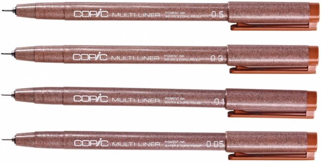 Набор капиллярных линеров Copic Multiliner 4 штуки сепия (0.05 - 0.5 мм) купить в магазине для художников ArtCraft.Space с доставкой по всему миру