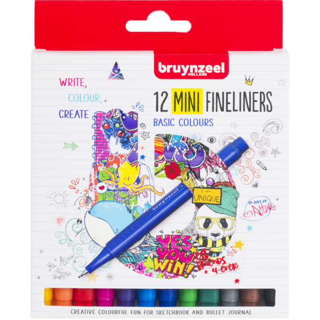 Набор капиллярных цветных линеров Bruynzeel Fineliners 12 штук короткие купить в художественном магазине ArtCraft.Space с доставкой по всему миру