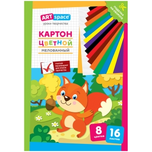 Картон цветной А4, ArtSpace, 16л., 8цв., мелованный, в папке, "Белочка" Картон цветной А4, ArtSpace, 16л., 8цв., мелованный, в папке, "Белочка"