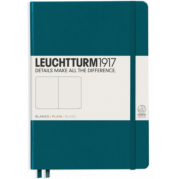 Блокнот Leuchtturm1917 Classic A5 (14.5x21см.) 80г/м2 - 251 стр. нелинованный, твердая обложка, цвет: Тихоокеанский Зеленый
