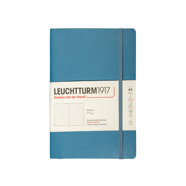 Блокнот Leuchtturm1917 Rising Colours A5 (14.5x21см.) 80г/м2 - 123 стр. в точку, мягкая обложка, цвет: Синий Камень
