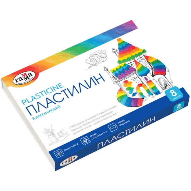 Пластилин Гамма "Классический" 8 цветов со стеком картонная упаковка 160 г купить в художественном магазине ArtCraft.Space с доставкой по всему миру