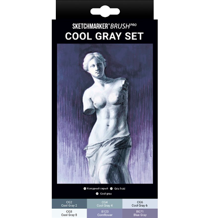 Набор маркеров для скетчей Sketchmarker Brush Pro 6 цветов Cool Gray купить в магазине маркеров ArtCraft.Space с достакой
